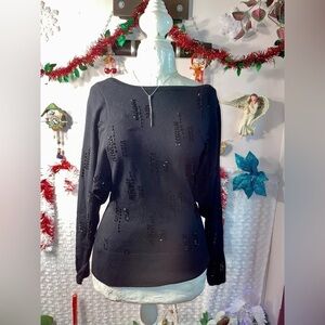 NWOT Venini Elegant Shiny Beaded Fancy Black Sweater size Small